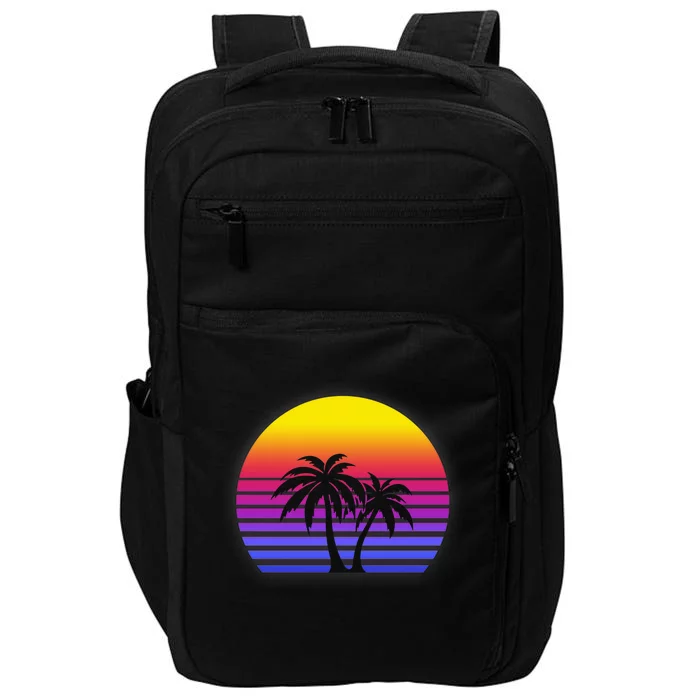 Synthwave Sun Palm Trees Impact Tech Backpack