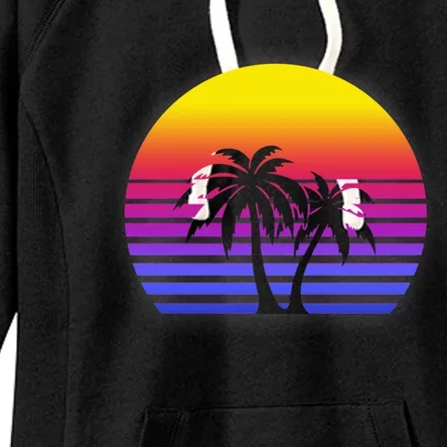 Synthwave Sun Palm Trees Women's Fleece Hoodie