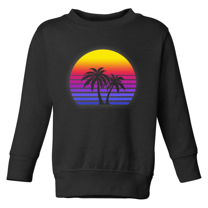 Synthwave Sun Palm Trees Toddler Sweatshirt