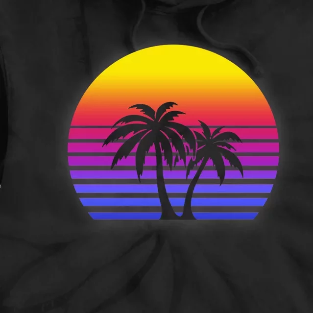 Synthwave Sun Palm Trees Tie Dye Hoodie