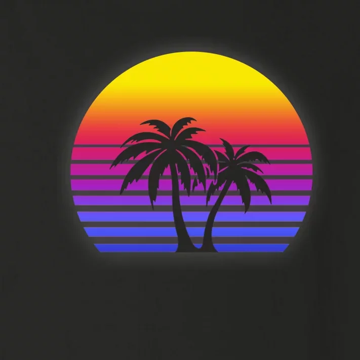 Synthwave Sun Palm Trees Toddler Long Sleeve Shirt