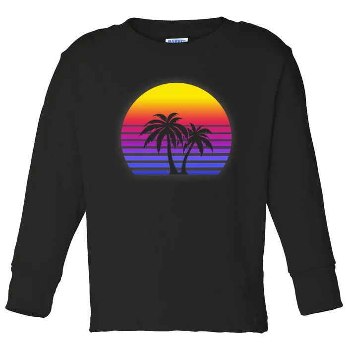 Synthwave Sun Palm Trees Toddler Long Sleeve Shirt