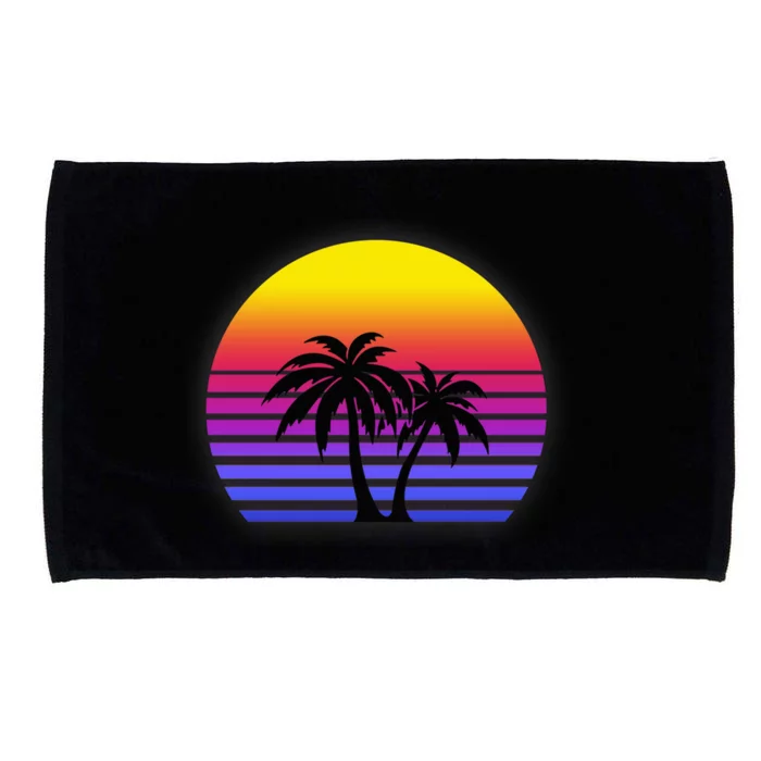 Synthwave Sun Palm Trees Microfiber Hand Towel