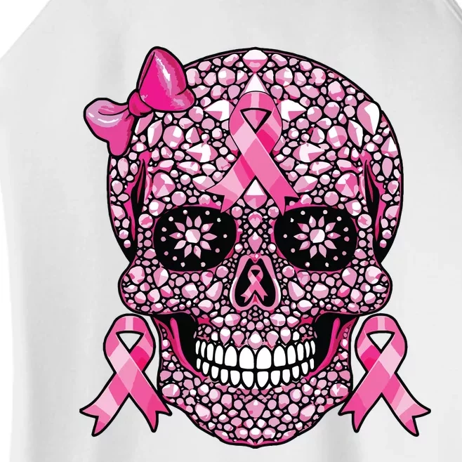 Sugar Skull Pink Ribbon Breast Cancer Awareness Women’s Perfect Tri Rocker Tank