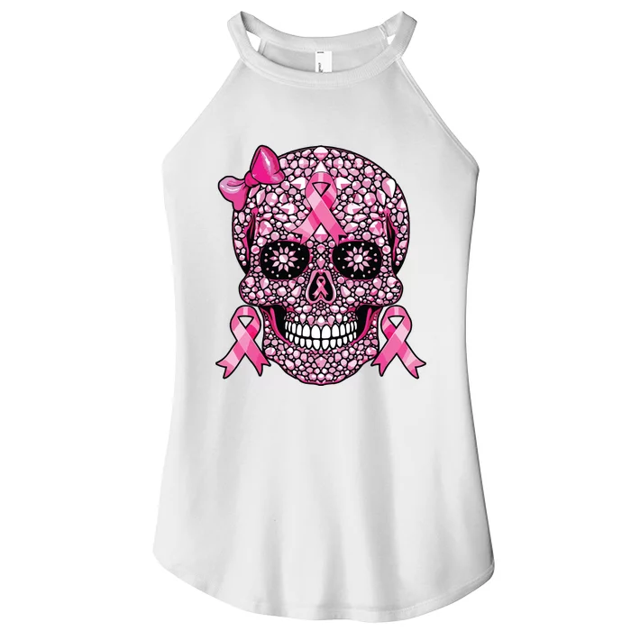 Sugar Skull Pink Ribbon Breast Cancer Awareness Women’s Perfect Tri Rocker Tank