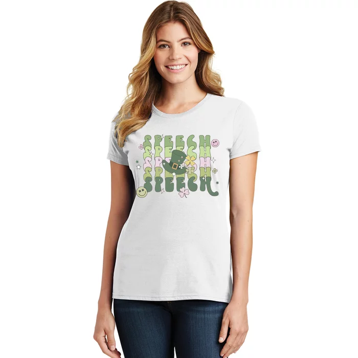 Speech St Patrick's Day SLP Saint Paddys Day Speechie Lucky Speech Therapist Women's T-Shirt