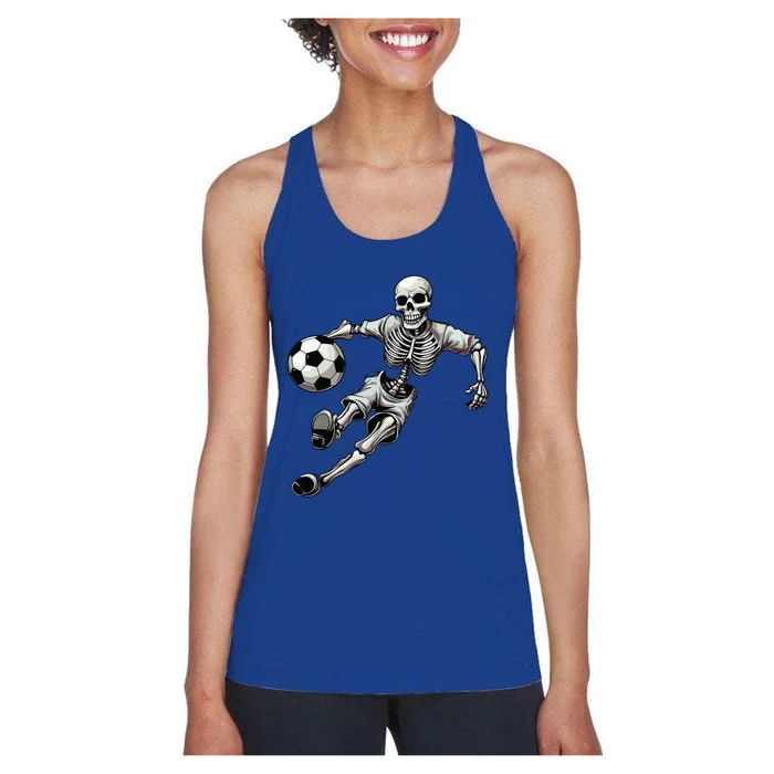 Soccer Skeleton Playing Soccer Halloween Skull Lover Women's Racerback Tank