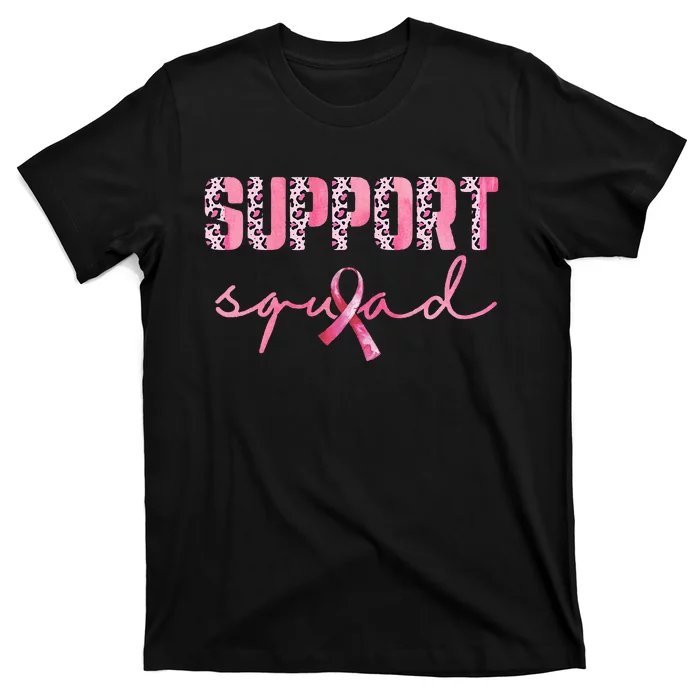 Support Squad Pink Ribbon Leopard Breast Cancer Awareness T-Shirt