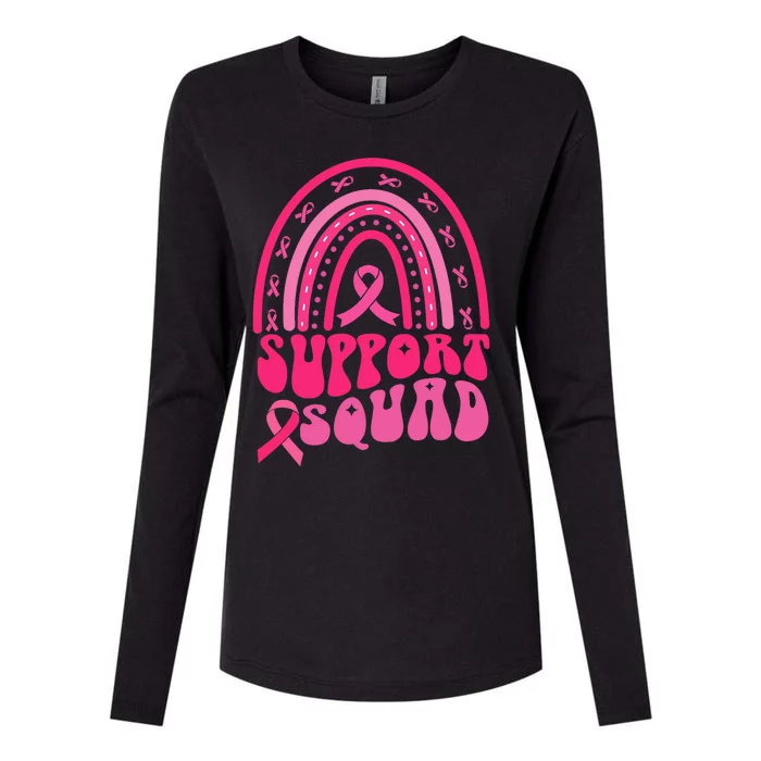 Support Squad Pink Rainbow Ribbon Breast Cancer Awareness Womens Cotton Relaxed Long Sleeve T-Shirt