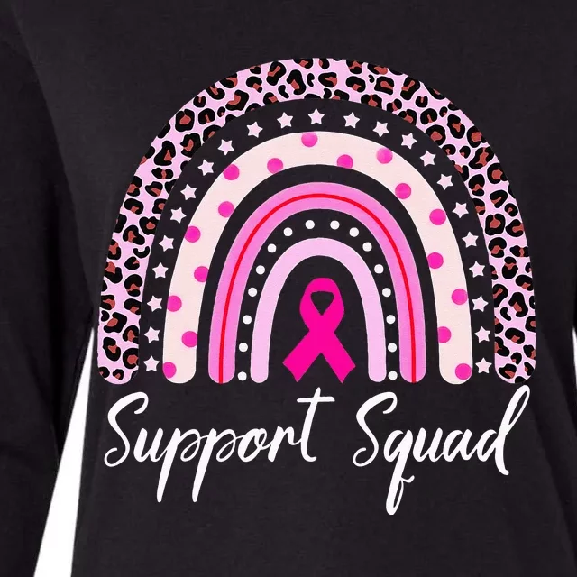 Support Squad Pink Rainbow Leopard Breast Cancer Awareness Womens Cotton Relaxed Long Sleeve T-Shirt