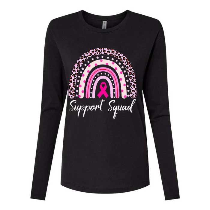 Support Squad Pink Rainbow Leopard Breast Cancer Awareness Womens Cotton Relaxed Long Sleeve T-Shirt