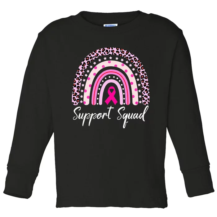 Support Squad Pink Rainbow Leopard Breast Cancer Awareness Toddler Long Sleeve Shirt