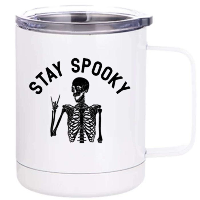 Stayspooky Skeleton Pocket Funny Skelton Halloween Costume Gift Front & Back 12oz Stainless Steel Tumbler Cup