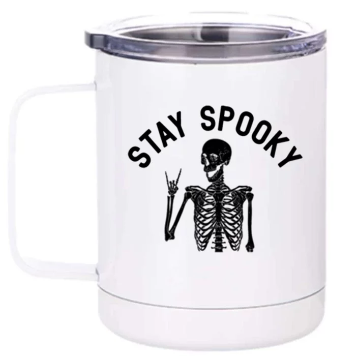 Stayspooky Skeleton Pocket Funny Skelton Halloween Costume Gift Front & Back 12oz Stainless Steel Tumbler Cup