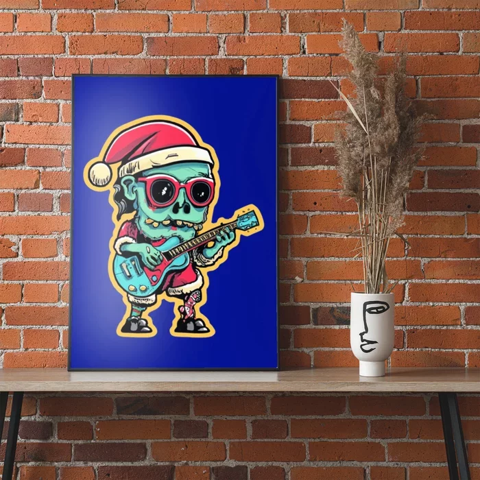 Santa Skeleton Play Guitar Guy Rocker Cute Gift Poster