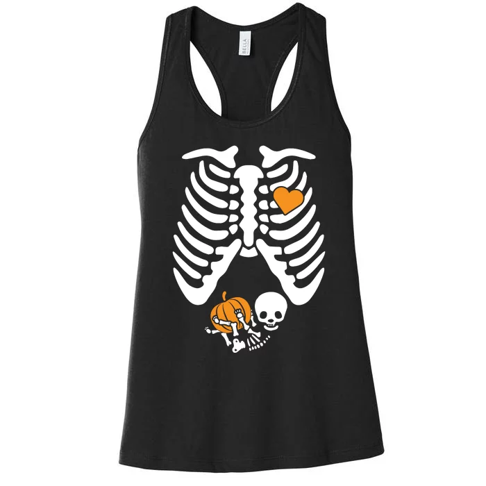 Skeleton Shirts Pregnancy Announcement Mom Halloween Women's Racerback Tank