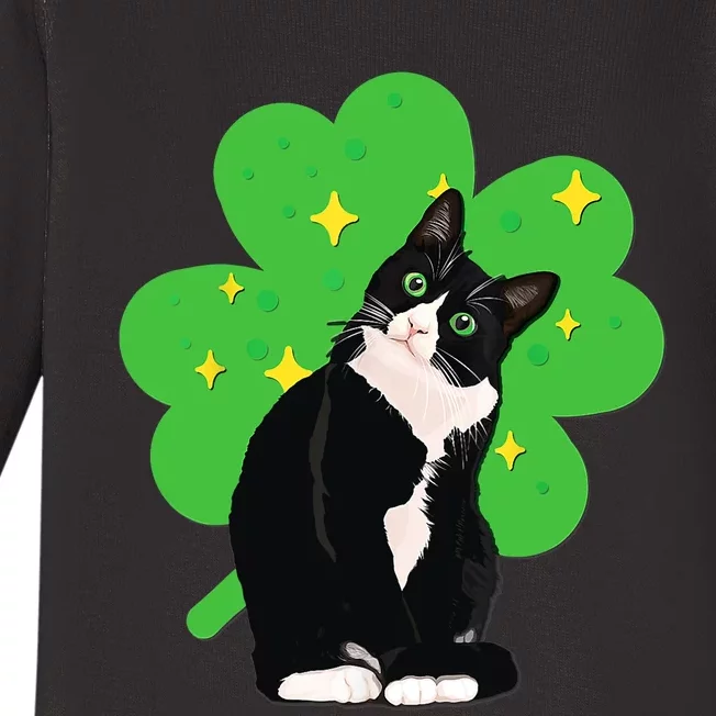 St Saint Patrick's Day Tuxedo Cat Baby Long Sleeve Bodysuit