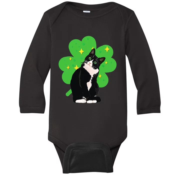 St Saint Patrick's Day Tuxedo Cat Baby Long Sleeve Bodysuit