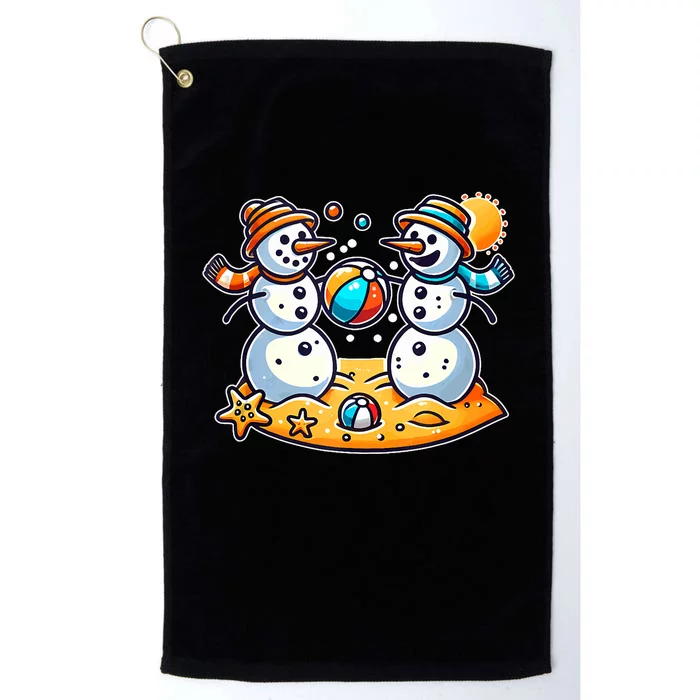 Sand Snowman Playing Beach Ball Xmas In July Summer Beach Tank Top Platinum Collection Golf Towel