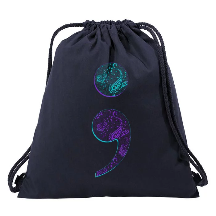 Semicolon Suicide Prevention Awareness Drawstring Bag