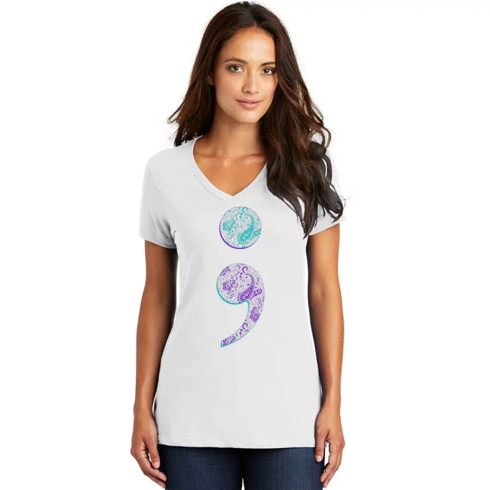 Semicolon Suicide Prevention Awareness Women's V-Neck T-Shirt