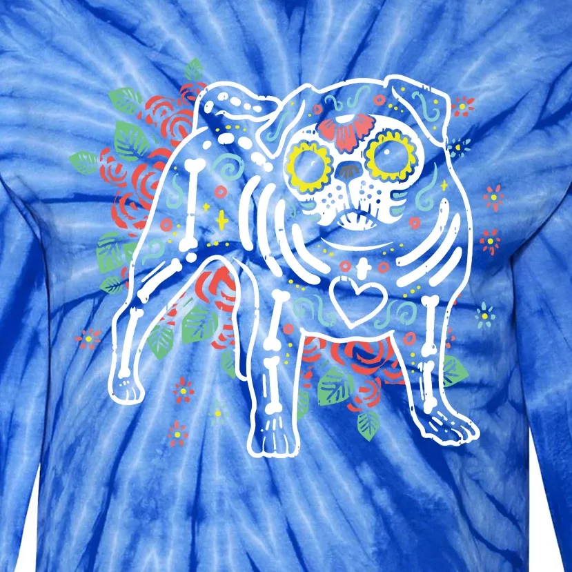 Sugar Skull Pug Dia De Los Muertos Halloween Dog Mexican Tie-Dye Long Sleeve Shirt