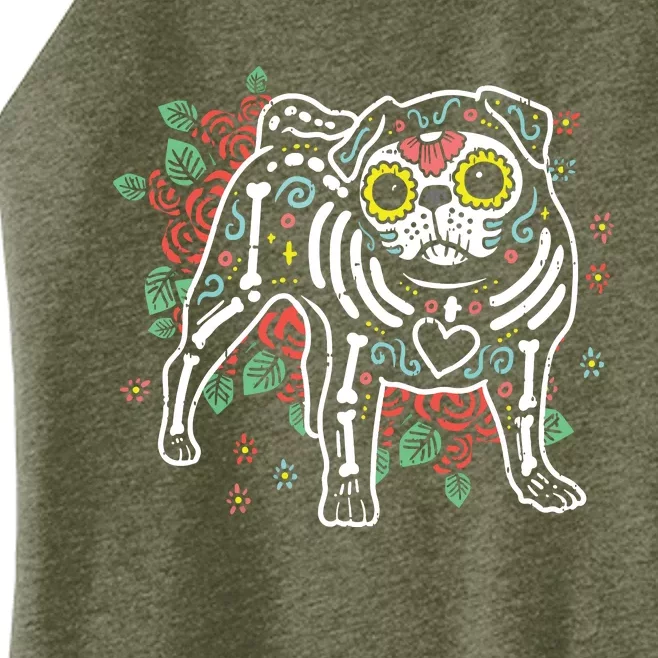 Sugar Skull Pug Dia De Los Muertos Halloween Dog Mexican Women’s Perfect Tri Rocker Tank