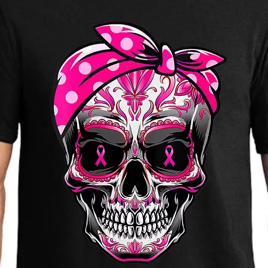 Sugar Skull Pink Ribbon Calavera Funny Breast Cancer Pajama Set