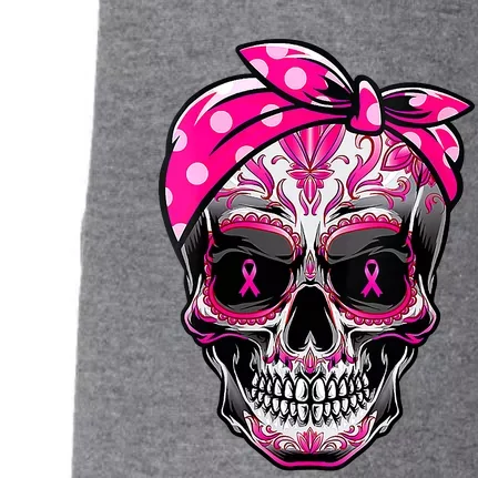 Sugar Skull Pink Ribbon Calavera Funny Breast Cancer Doggie 3-End Fleece Hoodie