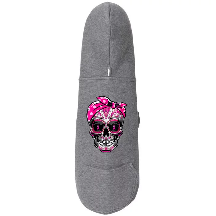 Sugar Skull Pink Ribbon Calavera Funny Breast Cancer Doggie 3-End Fleece Hoodie