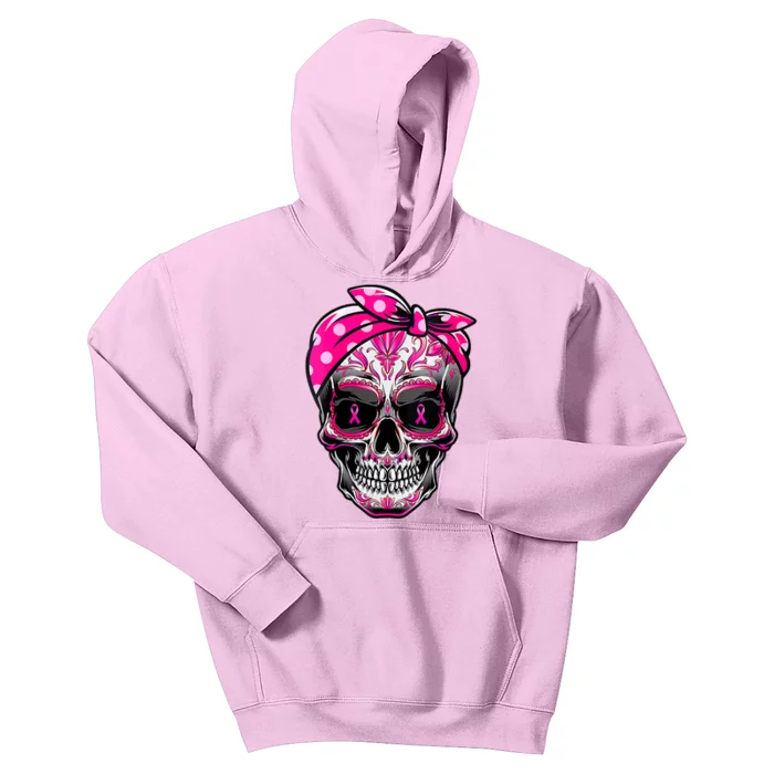 Sugar Skull Pink Ribbon Calavera Funny Breast Cancer Kids Hoodie