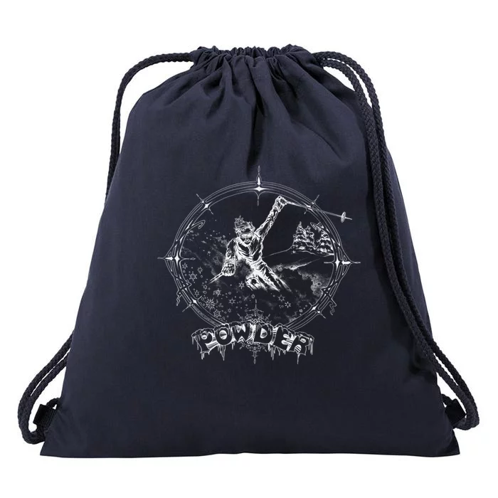 Snow Skiing Powder Vintage Retro Mountain Snow Skier Gift Drawstring Bag