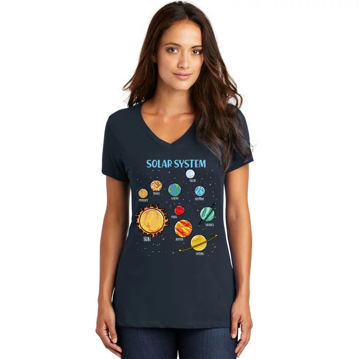 Solar System Planets Science Space Boy Girl Stem Women's V-Neck T-Shirt