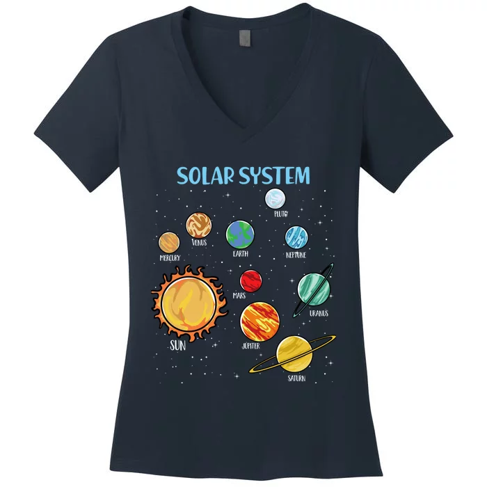 Solar System Planets Science Space Boy Girl Stem Women's V-Neck T-Shirt