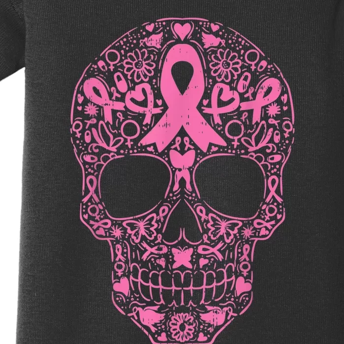 Sugar Skull Pink Ribbon Calavera Breast Cancer Awareness Baby Bodysuit