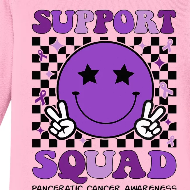 Support Squad Purple Ribbon Pancreatic Cancer Awareness Baby Long Sleeve Bodysuit