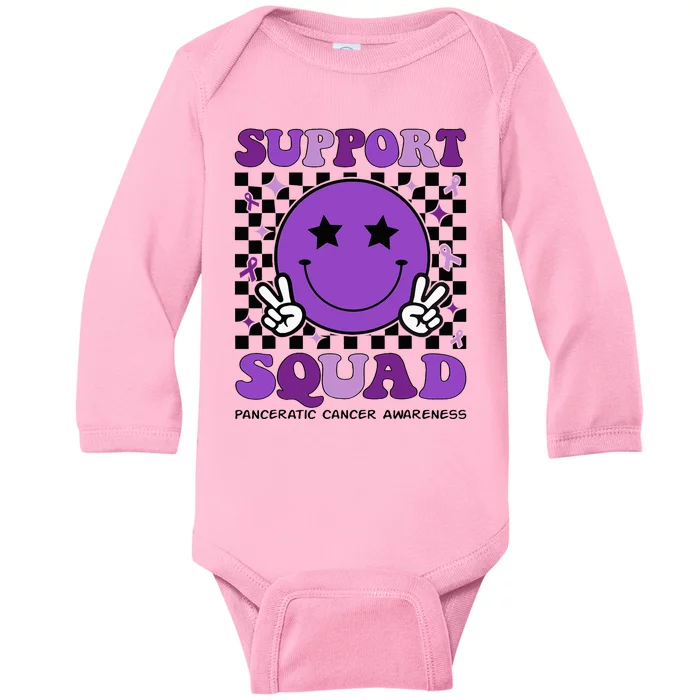 Support Squad Purple Ribbon Pancreatic Cancer Awareness Baby Long Sleeve Bodysuit