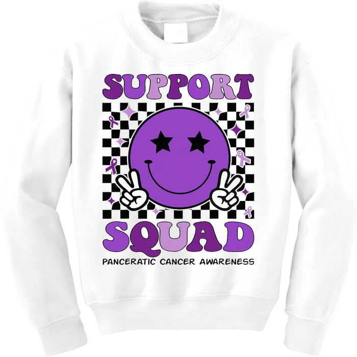 Support Squad Purple Ribbon Pancreatic Cancer Awareness Kids Sweatshirt