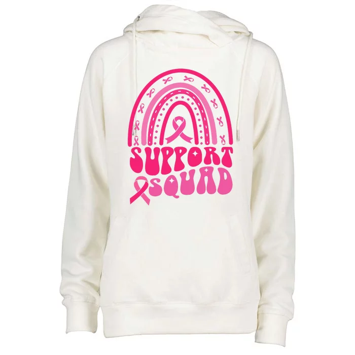 Support Squad Pink Rainbow Ribbon Breast Cancer Awareness Womens Funnel Neck Pullover Hood