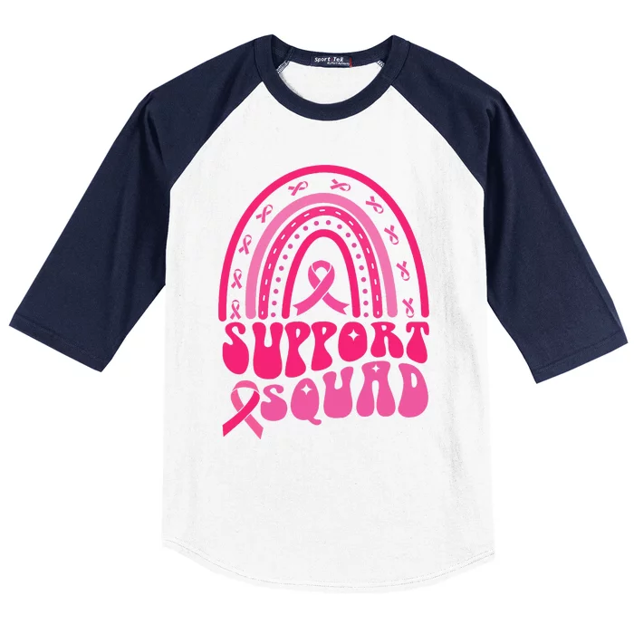 Support Squad Pink Rainbow Ribbon Breast Cancer Awareness Baseball Sleeve Shirt