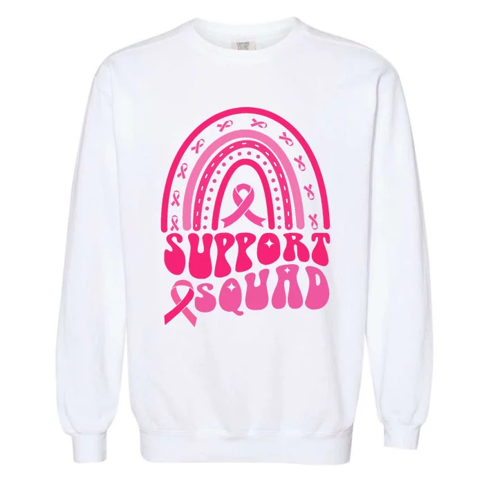 Support Squad Pink Rainbow Ribbon Breast Cancer Awareness Garment-Dyed Sweatshirt