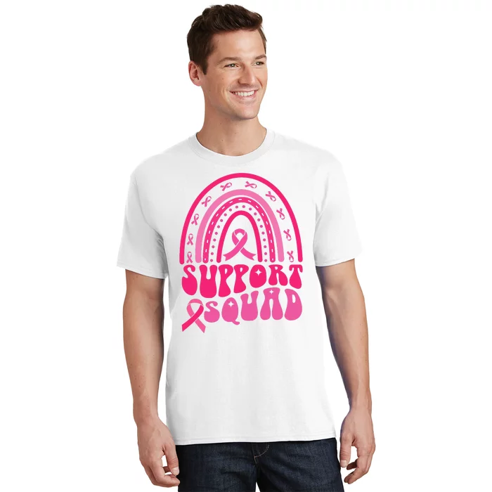 Support Squad Pink Rainbow Ribbon Breast Cancer Awareness T-Shirt