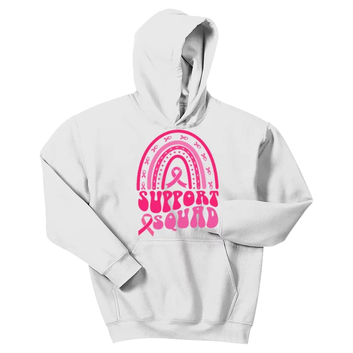 Support Squad Pink Rainbow Ribbon Breast Cancer Awareness Kids Hoodie