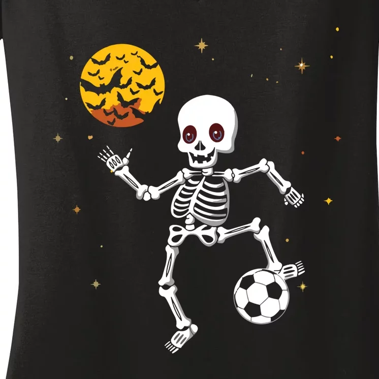 Skeleton Soccer Player Halloween Women's V-Neck T-Shirt