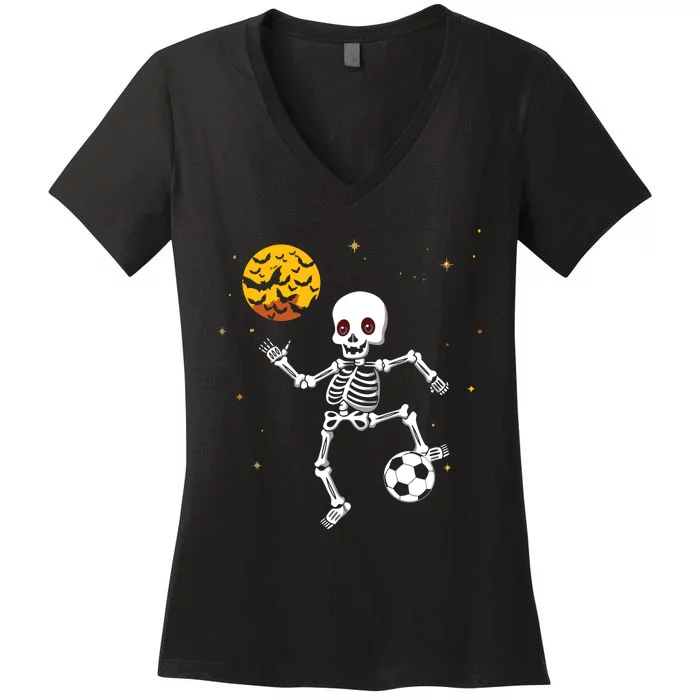 Skeleton Soccer Player Halloween Women's V-Neck T-Shirt