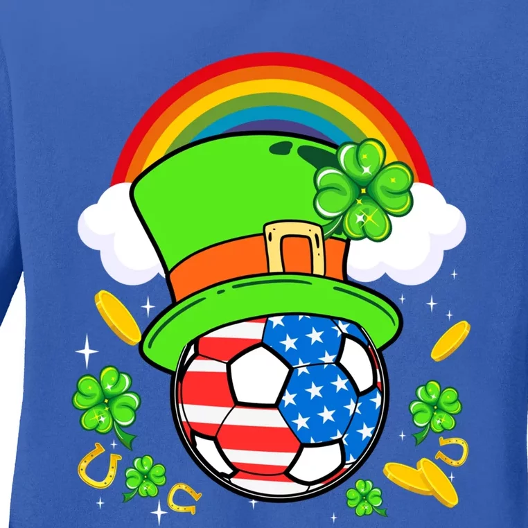 Soccer St Patricks Day Usa Flag Rainbow Shamrock Clover Meaningful Gift Ladies Long Sleeve Shirt