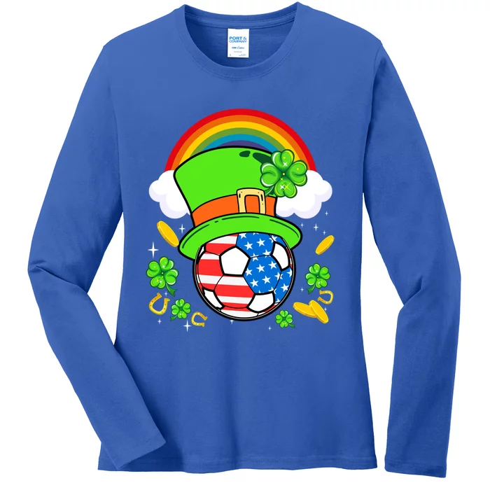 Soccer St Patricks Day Usa Flag Rainbow Shamrock Clover Meaningful Gift Ladies Long Sleeve Shirt