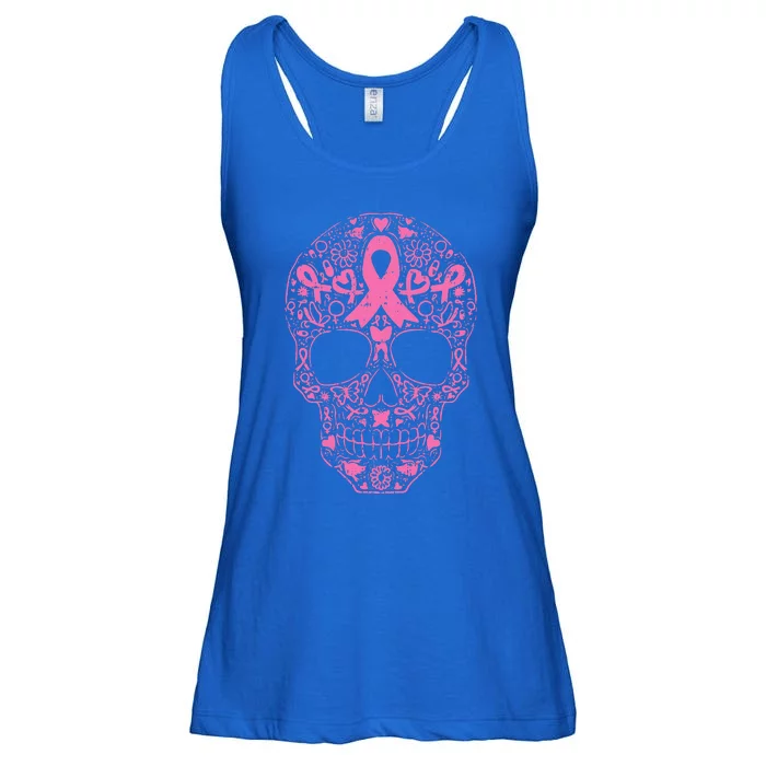 Sugar Skull Pink Ribbon Calavera Breast Cancer Awareness Ladies Essential Flowy Tank