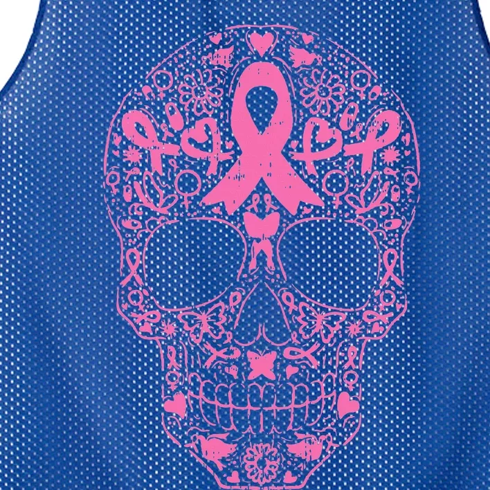 Sugar Skull Pink Ribbon Calavera Breast Cancer Awareness Mesh Reversible Basketball Jersey Tank