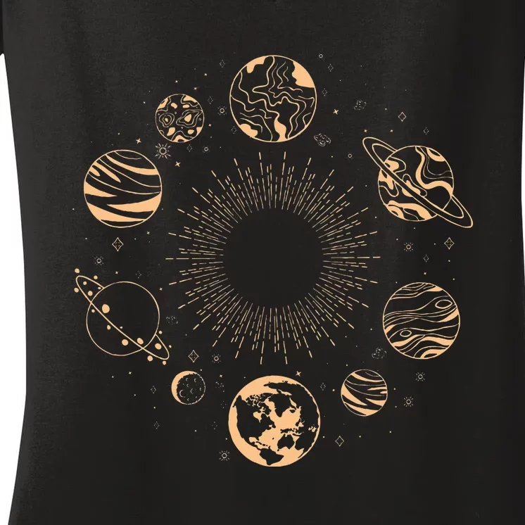 Solar System Planets Space Science Galaxy Astrology Universe Women's V-Neck T-Shirt